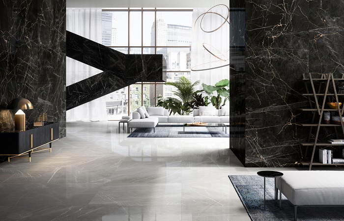 Perla Nera Marble, Royal Black Marble and Shakespeare Gray Marble